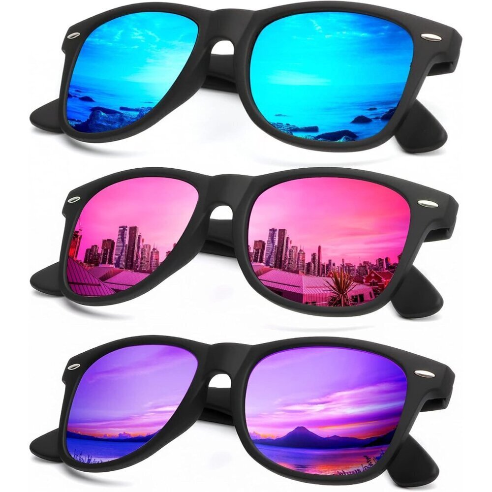 Polarized Sunglasses Men Women UV Blocking Matte Finish Color Mirror Lens 3 Pack